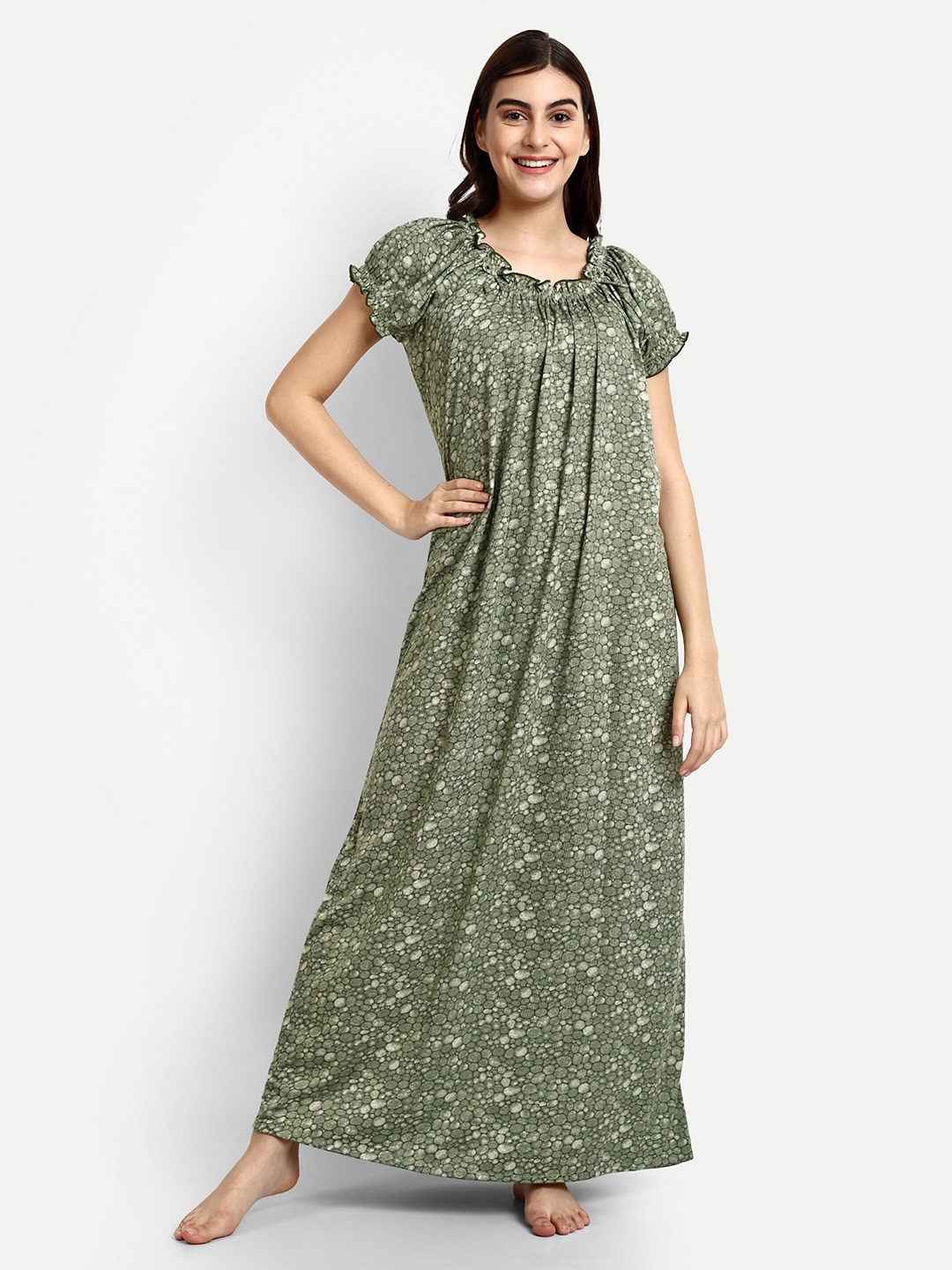

AVYAY Geometric Printed Maxi Nightdress, Green