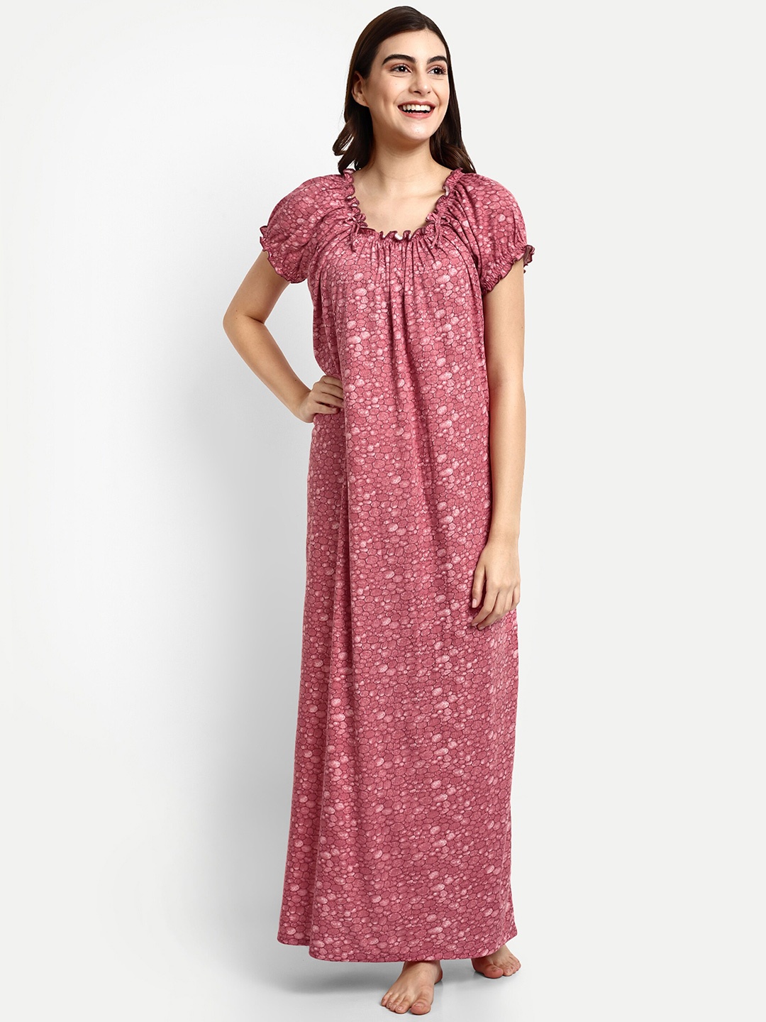 

AVYAY Geometric Printed Maxi Nightdress, Peach