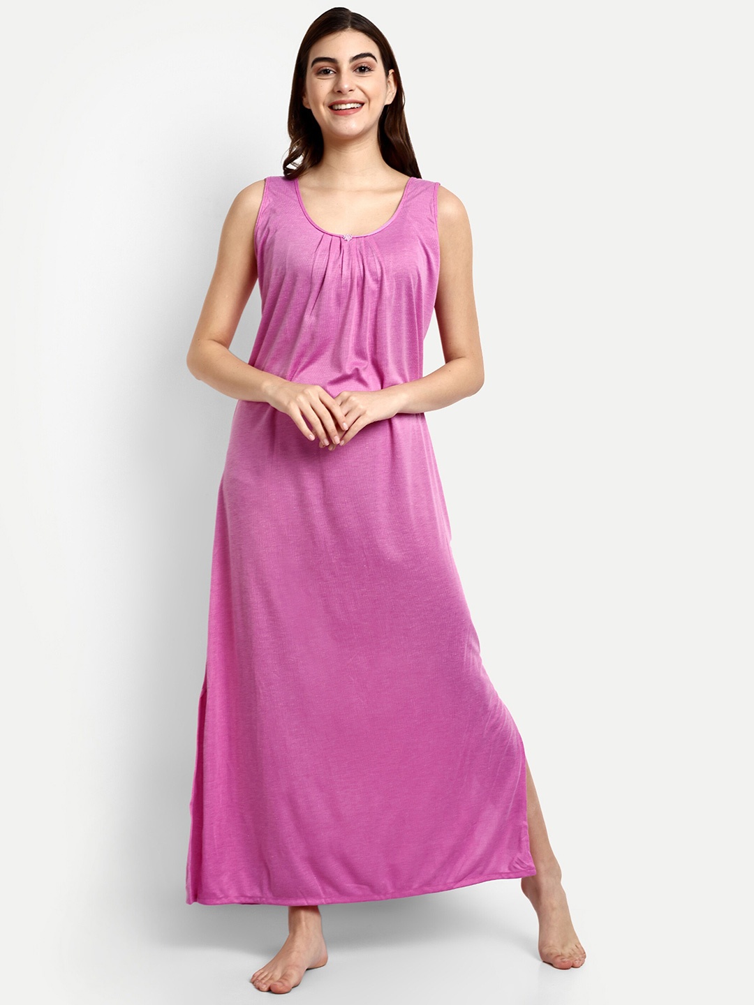 

AVYAY Round Neck Maxi Nightdress, Pink