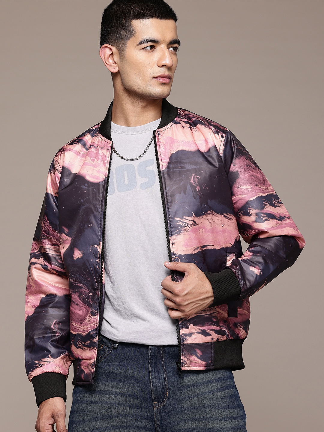 

The Roadster Lifestyle Co. Abstract Print Bomber Jacket, Black