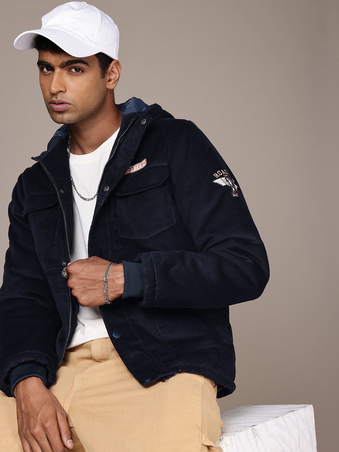 

The Roadster Life Co. Hooded Corduroy Tailored Jacket, Navy blue