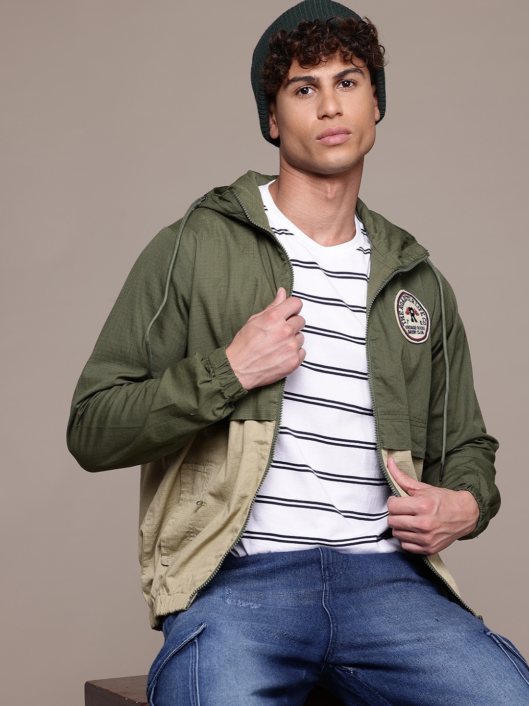 

The Roadster Lifestyle Co. Colourblocked Hooded Tailored Jacket, Green