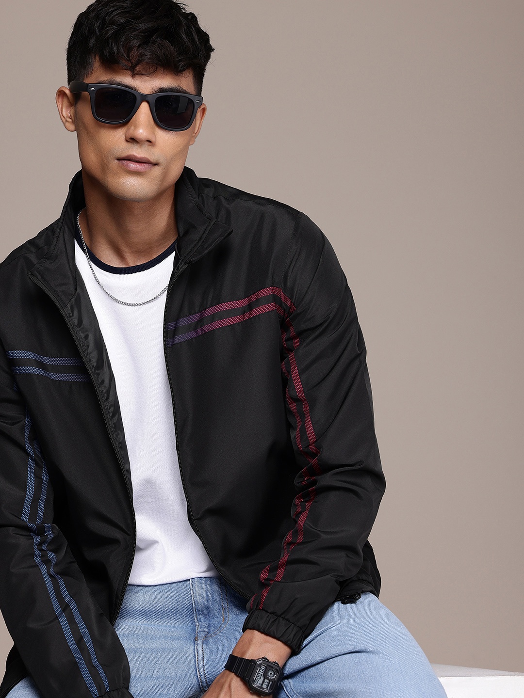 

The Roadster Life Co. Striped Bomber Jacket, Black