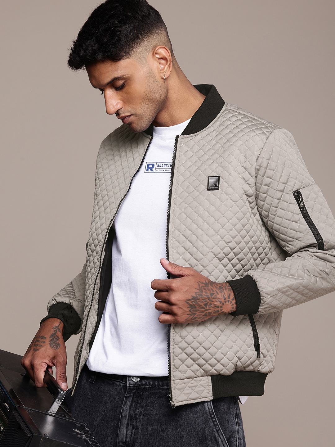 

The Roadster Life Co. Stand Collar Quilted Jacket, Grey