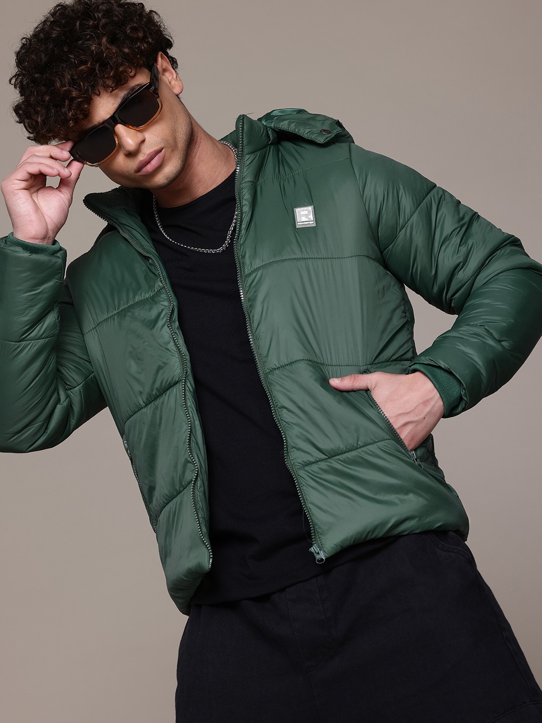 

The Roadster Lifestyle Co. Padded Jacket with Detachable Hood, Green