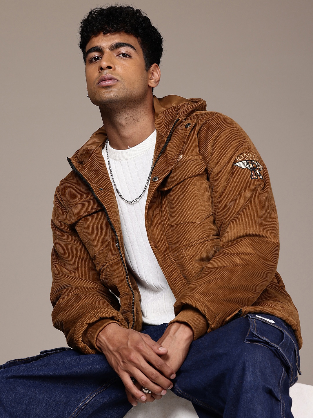 

The Roadster Life Co. Hooded Corduroy Tailored Jacket, Camel brown