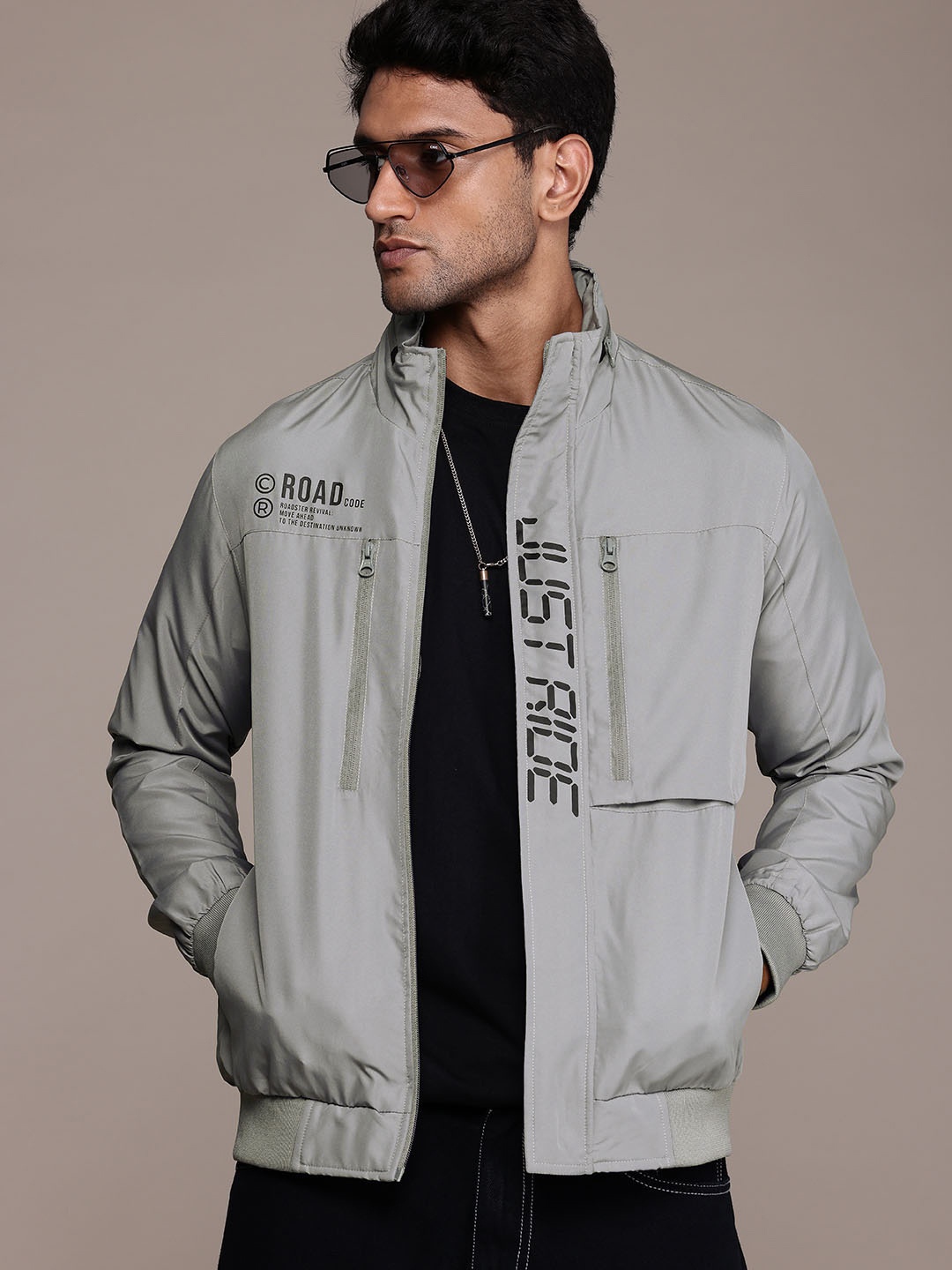 

The Roadster Life Co. Minimal Print Detailed Bomber Jacket, Grey