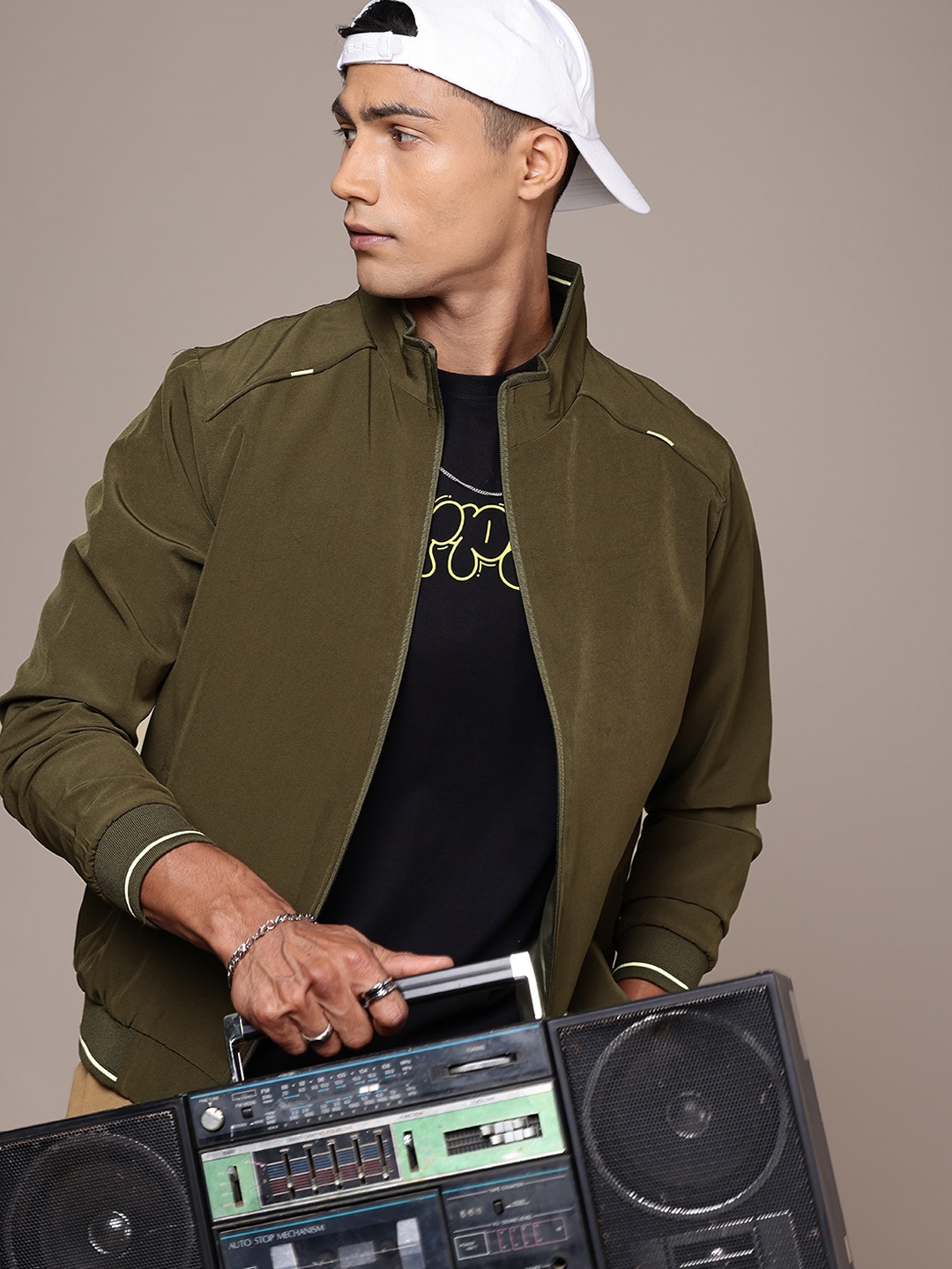 

The Roadster Life Co. Mock Collar Long Sleeves Bomber Jacket, Olive