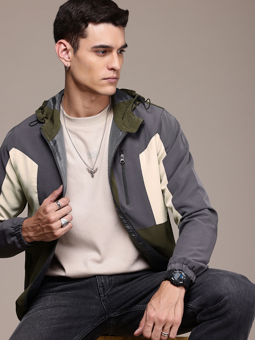 

The Roadster Life Co. Colourblocked Tailored Jacket, Grey