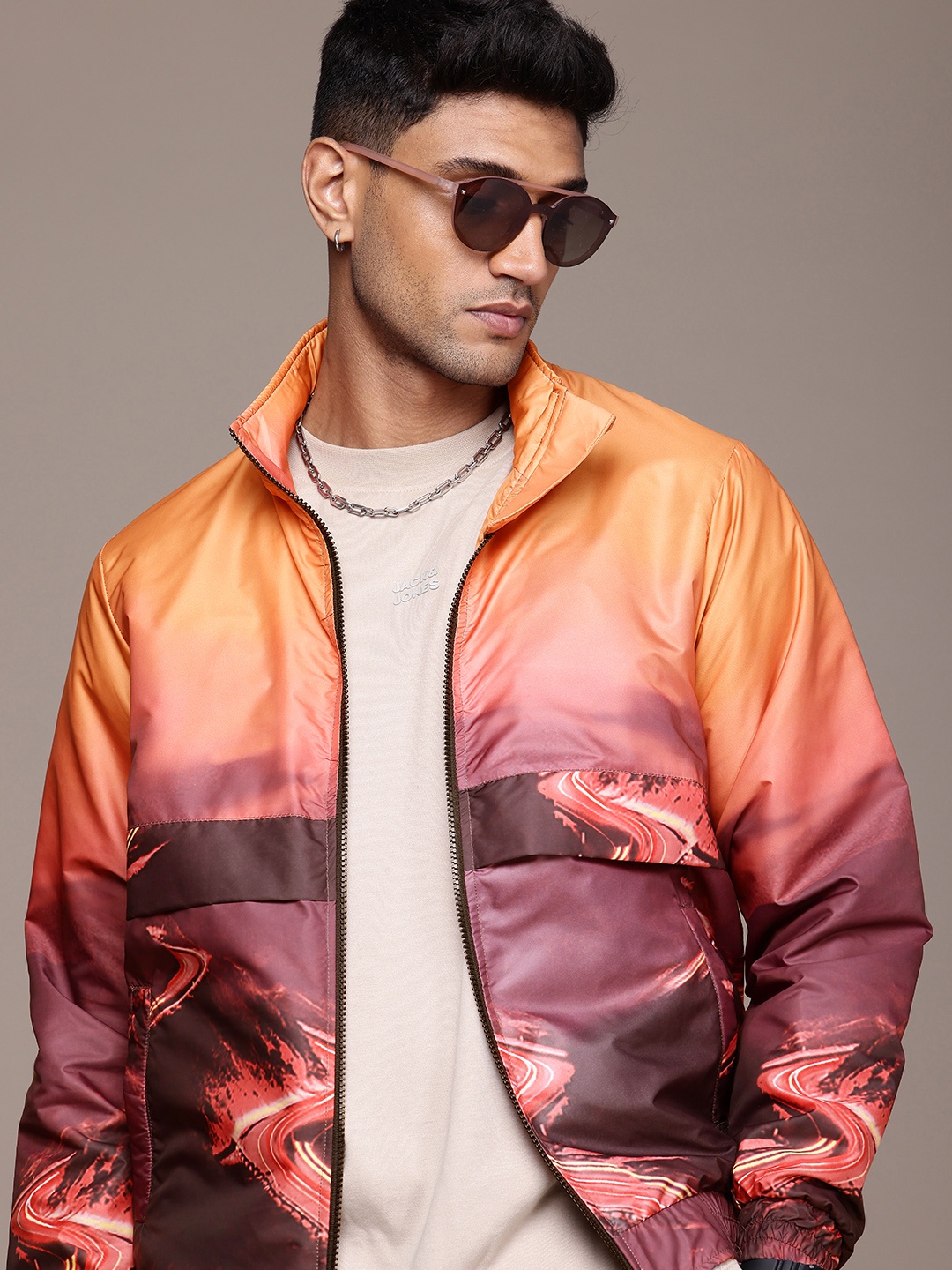 

The Roadster Life Co. Graphic Printed Bomber Jacket, Orange