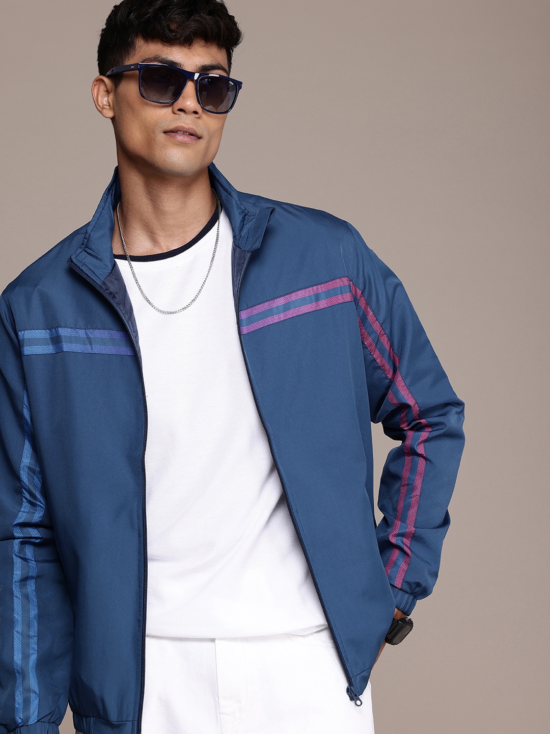 

The Roadster Life Co. Striped Bomber Jacket, Blue