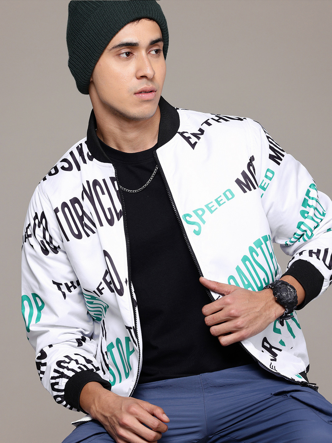 

The Roadster Lifestyle Co. Typography Printed Bomber Jacket, White