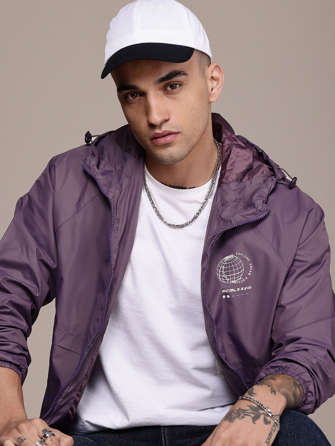 

The Roadster Life Co. Printed Hooded Tailored Jacket, Purple