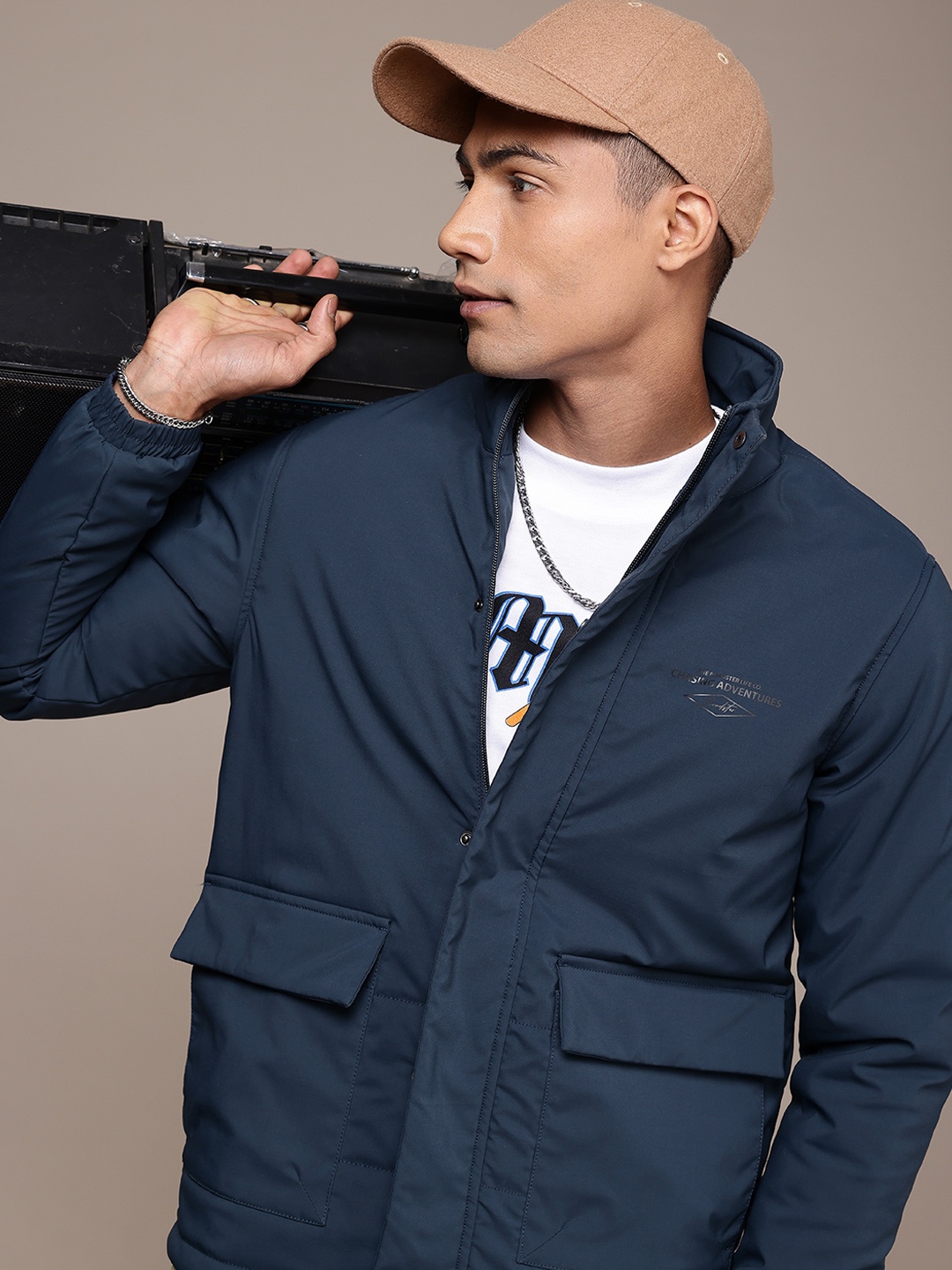 

The Roadster Life Co. Long Sleeves Padded Jacket, Navy blue