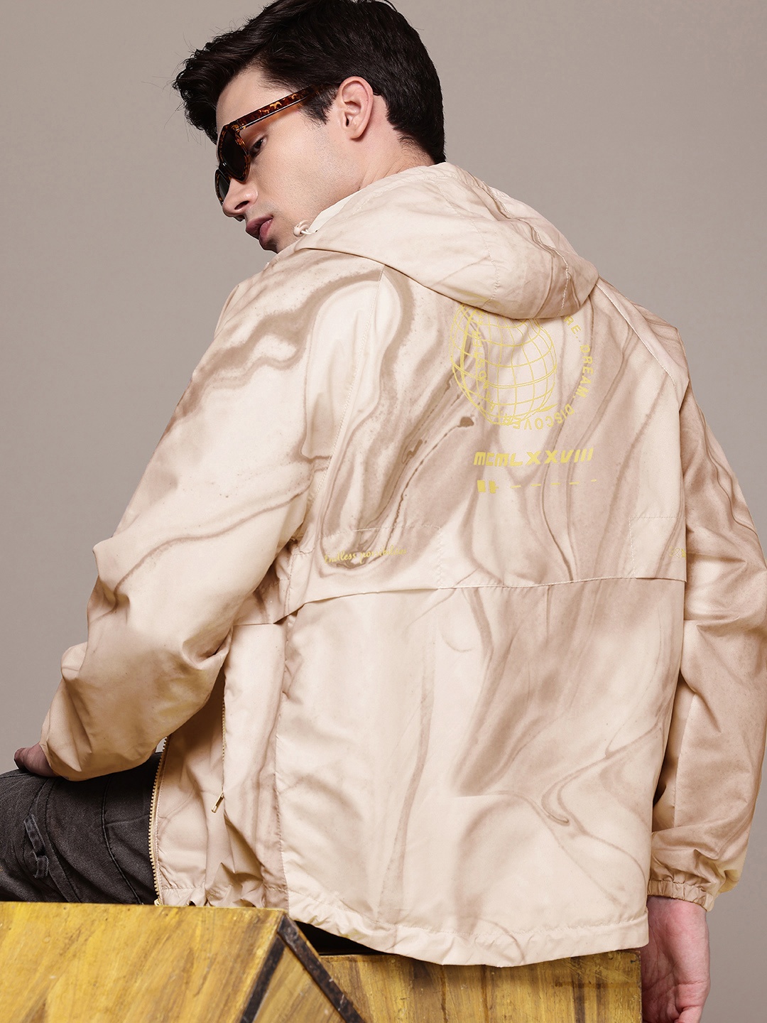 

The Roadster Life Co. Abstract Printed Sporty Jacket, Beige