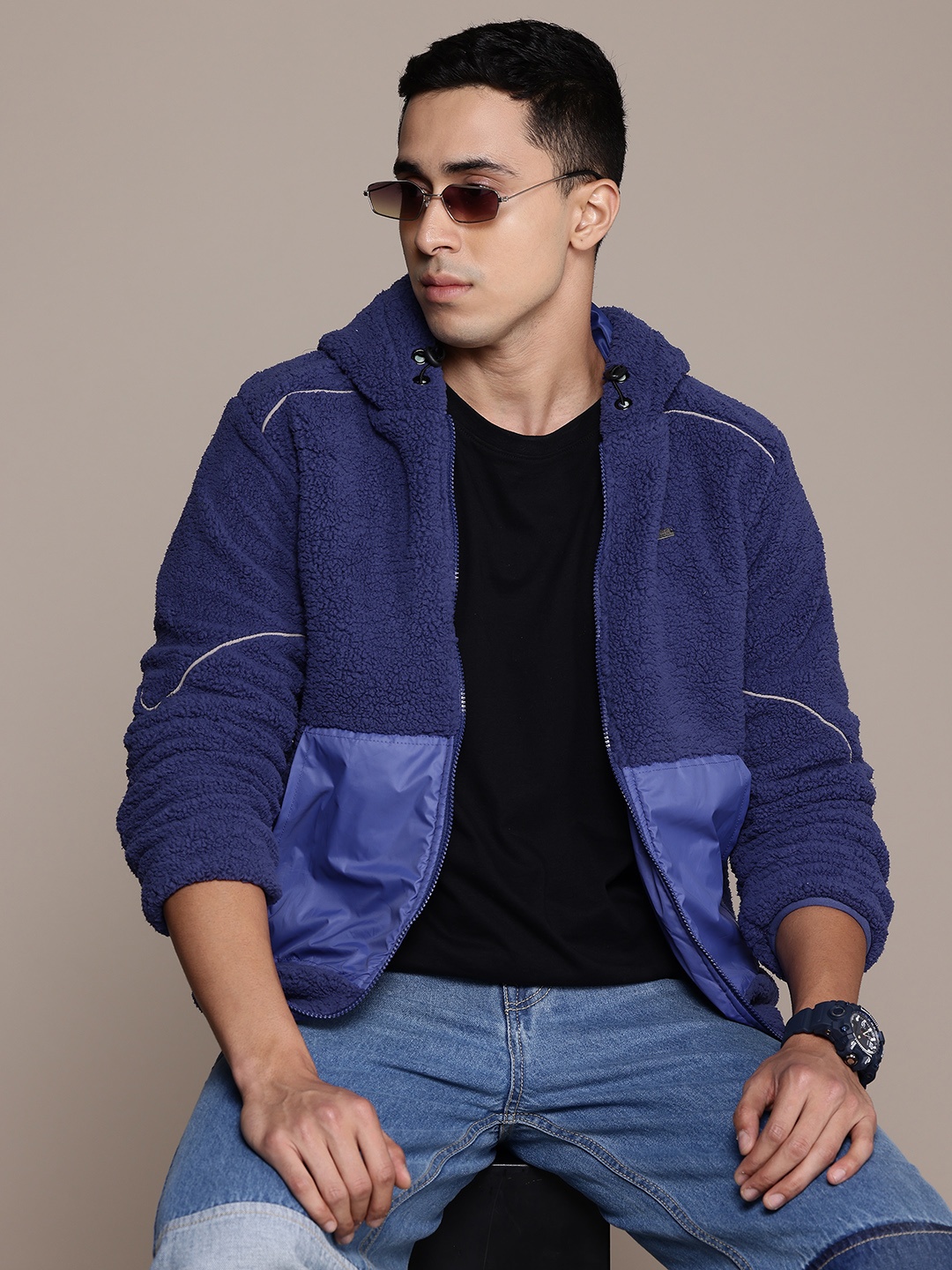 

The Roadster Lifestyle Co. Hooded Sherpa Jacket, Navy blue