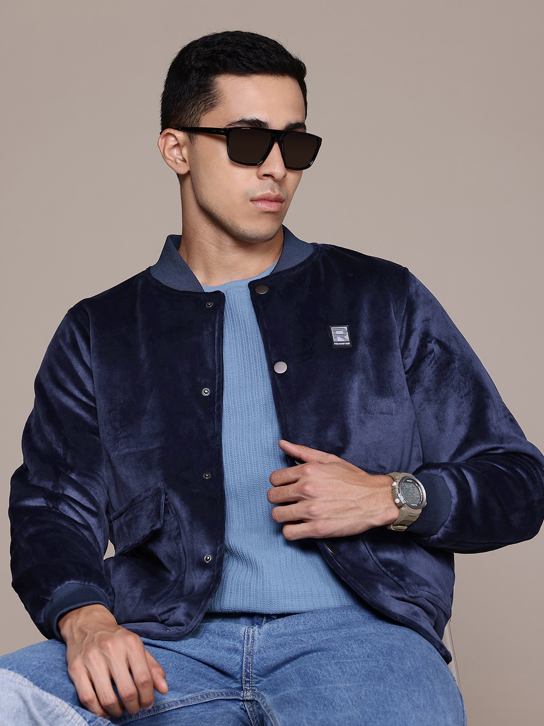 

The Roadster Lifestyle Co. Velour Bomber Jacket, Navy blue