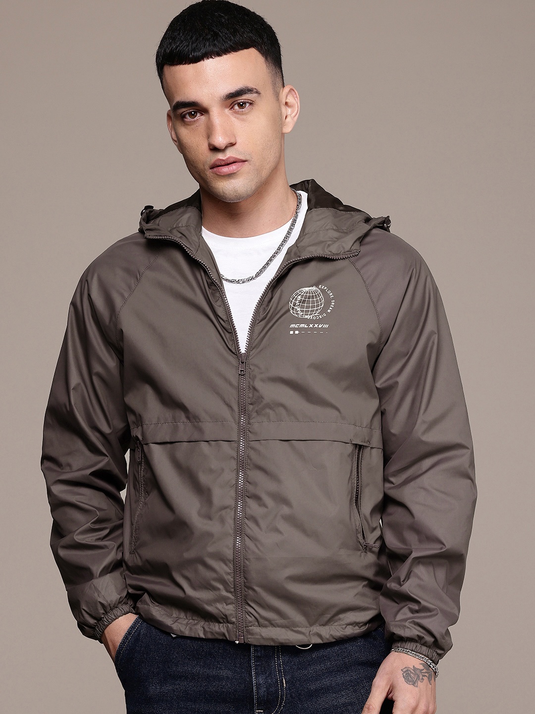 

The Roadster Life Co. Printed Hooded Tailored Jacket, Taupe
