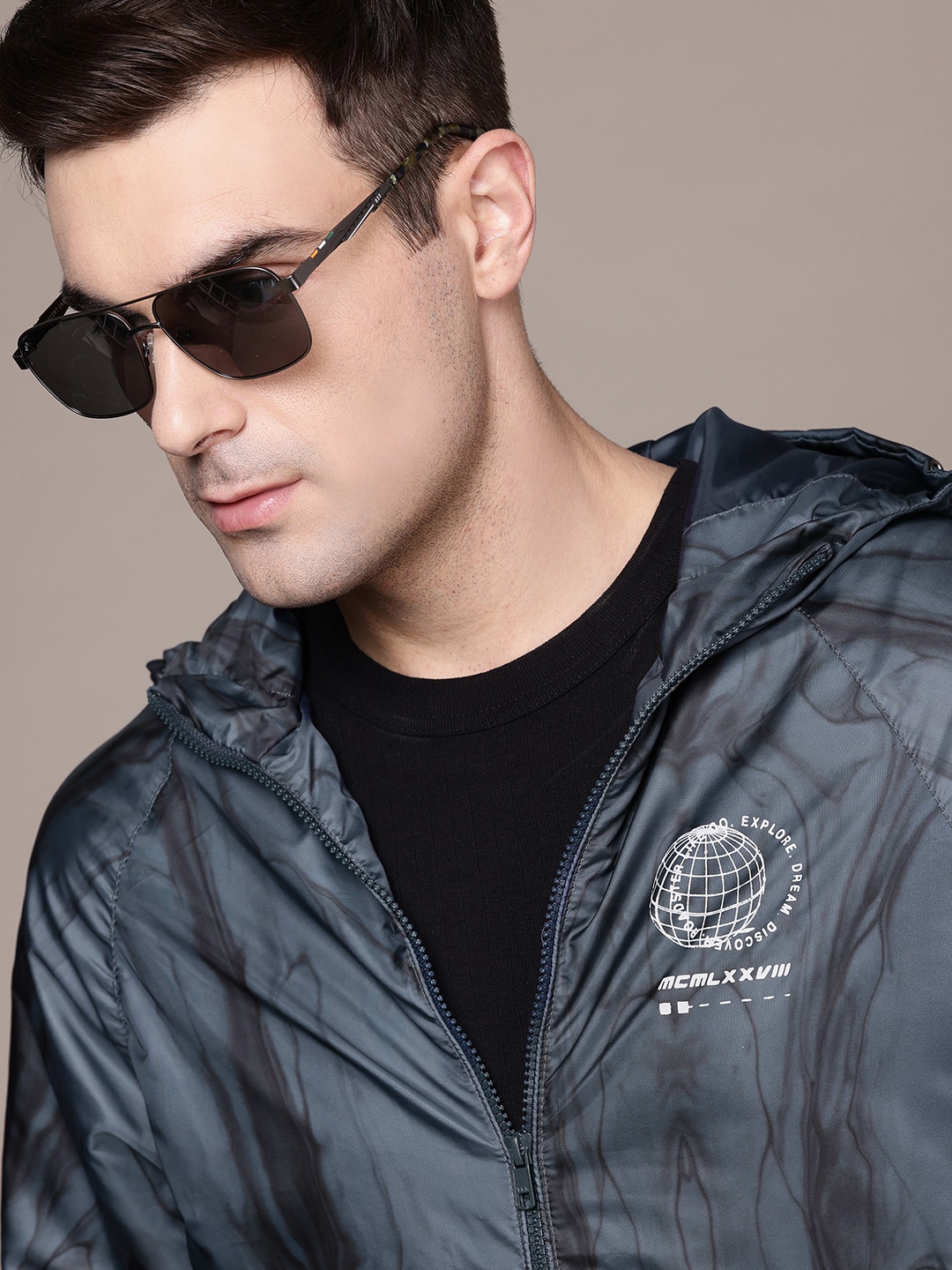 

The Roadster Life Co. Abstract Printed Hooded Tailored Jacket, Grey
