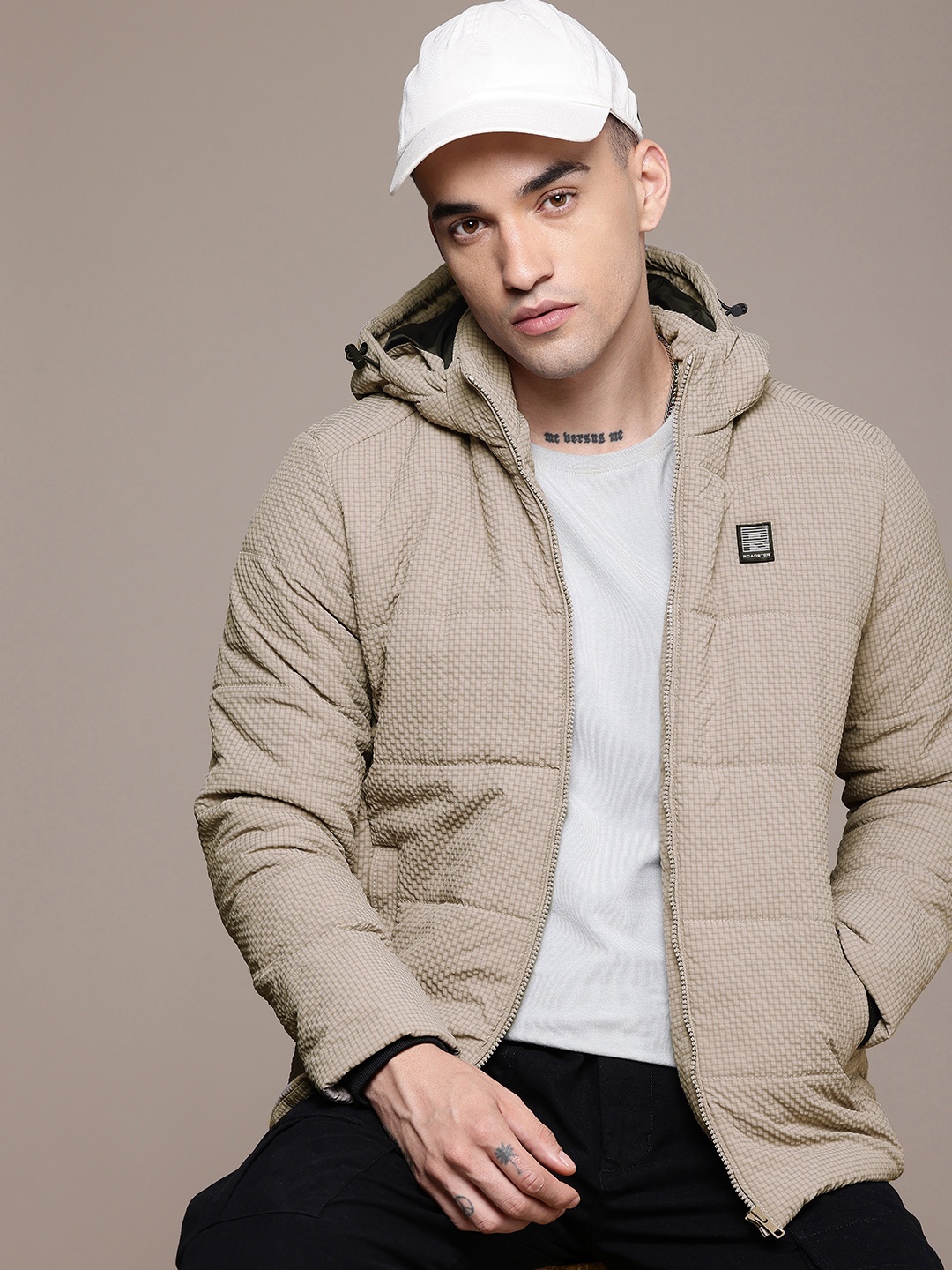 

The Roadster Life Co. Checked Hooded Padded Jacket, Beige