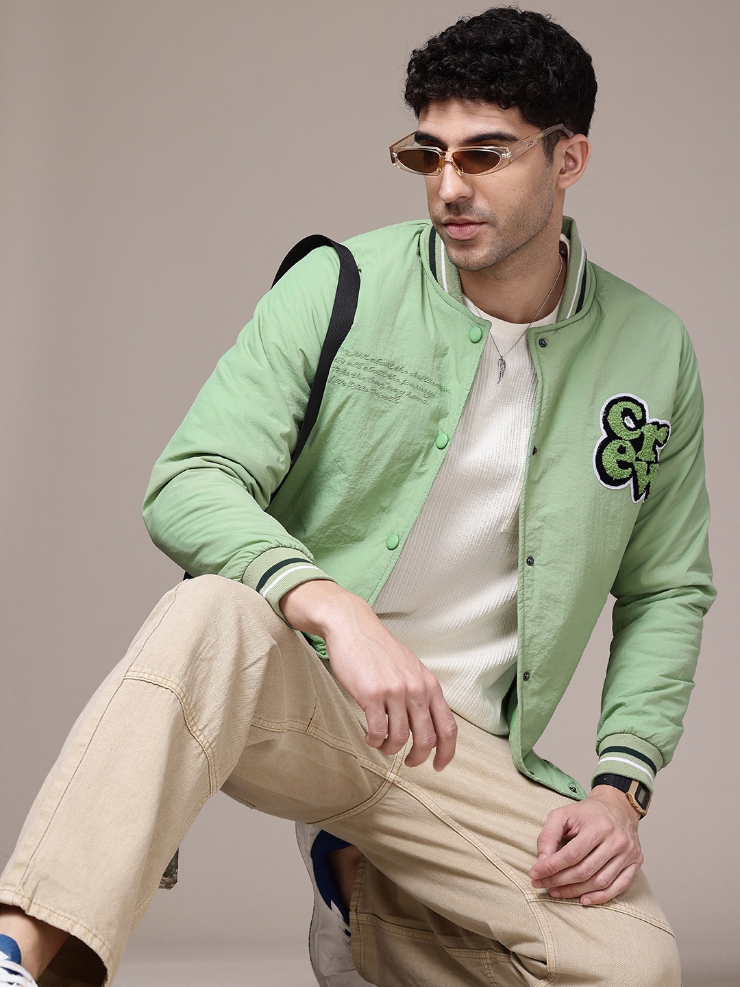 

The Roadster Life Co. Stand Collar Embroidered Detail Bomber Jacket, Green