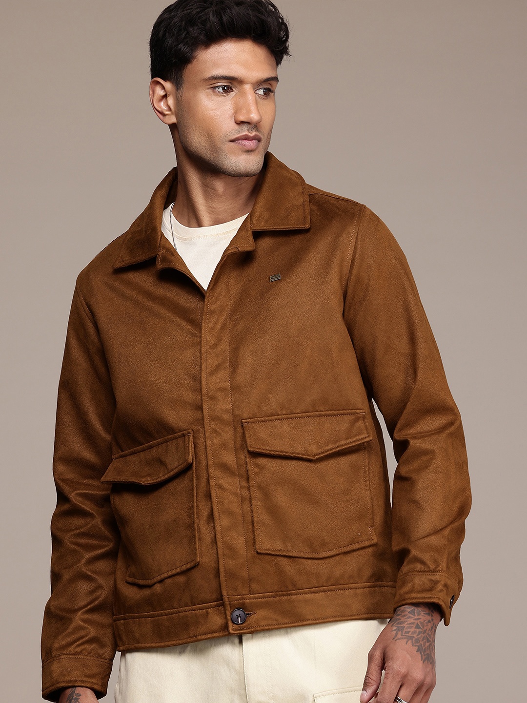 

The Roadster Life Co. Cuban Collar Tailored Jacket, Brown