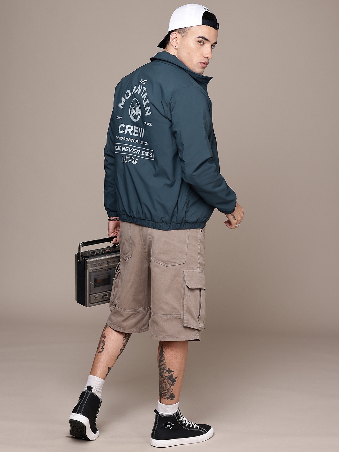 

The Roadster Life Co. Typography Printed Bomber Jacket, Navy blue