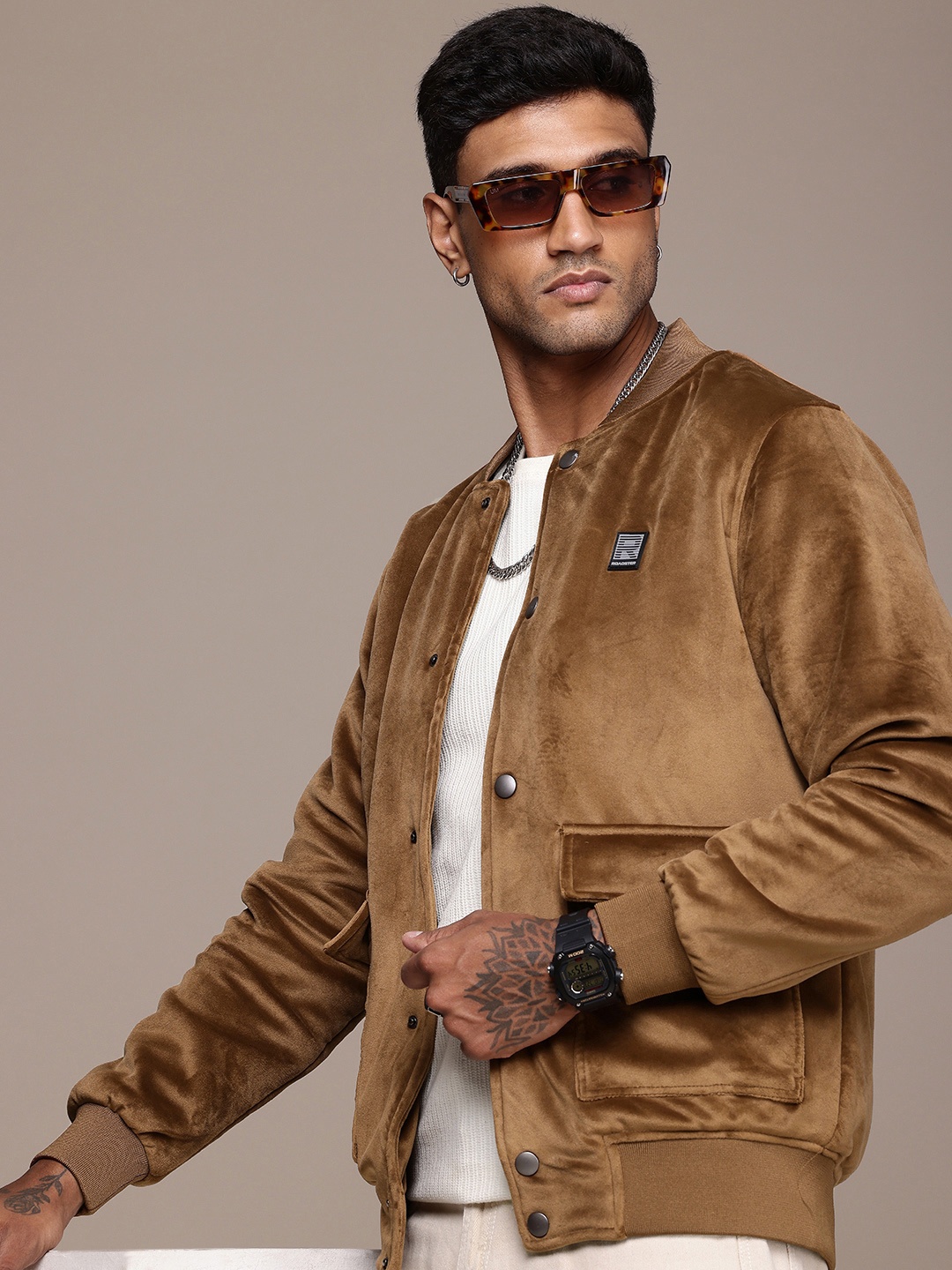 

The Roadster Life Co. Velvet Finish Bomber Jacket, Brown