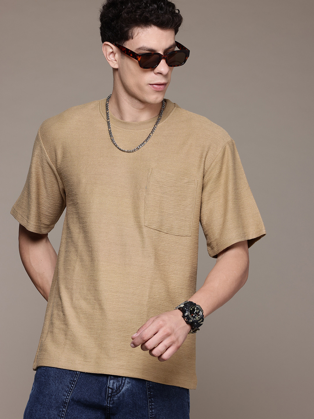 

The Roadster Lifestyle Co. Textured Relaxed Fit T-shirt, Beige