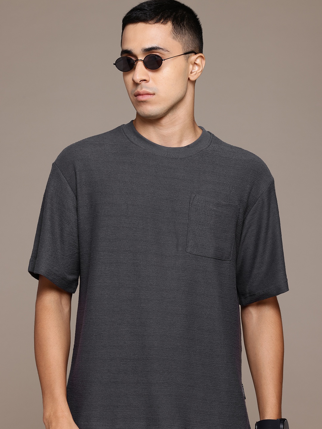 

The Roadster Lifestyle Co. Relaxed Fit Textured T-shirt, Grey