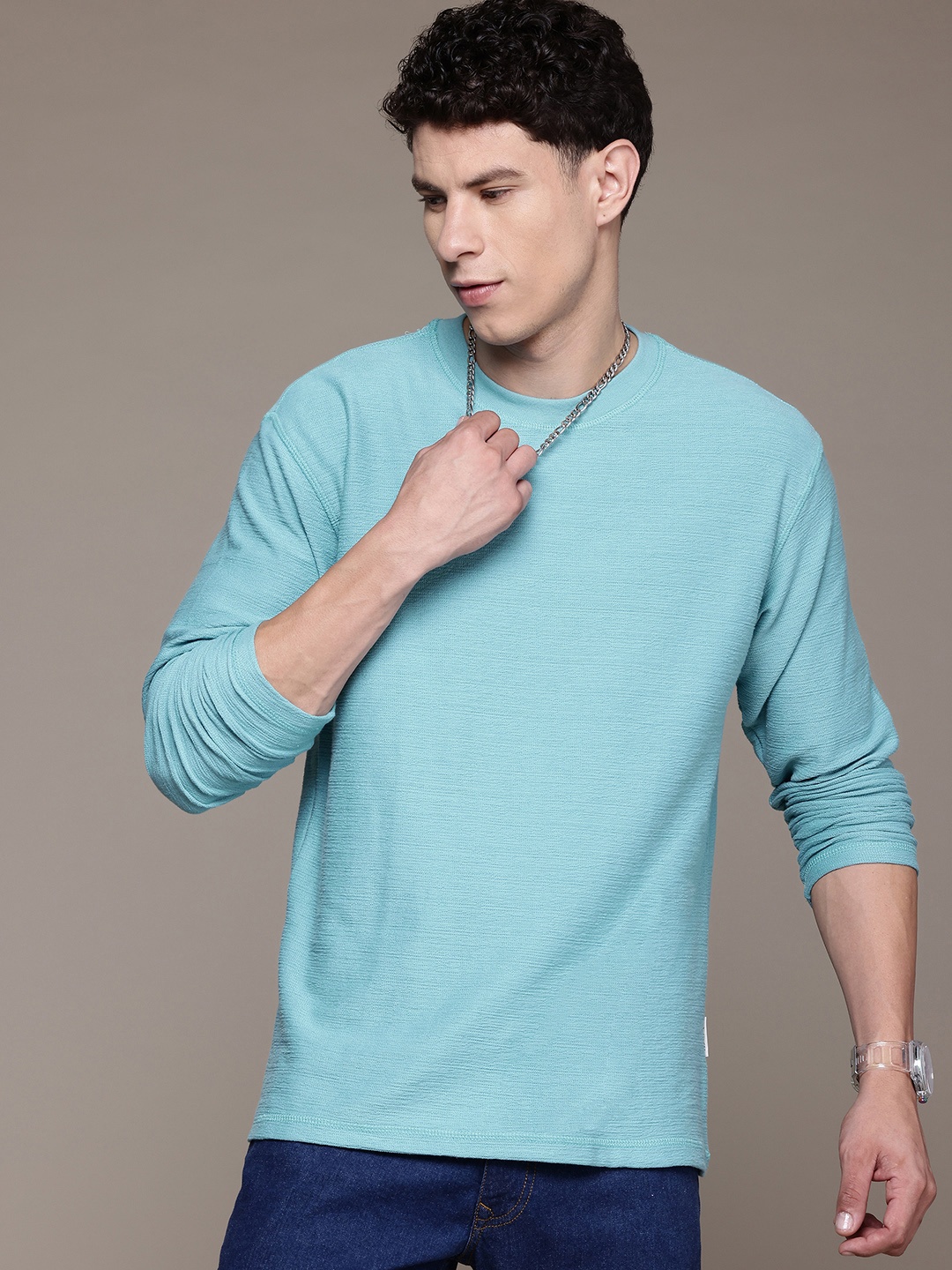 

The Roadster Lifestyle Co. Drop-Shoulder Sleeves Relaxed Fit T-shirt, Blue