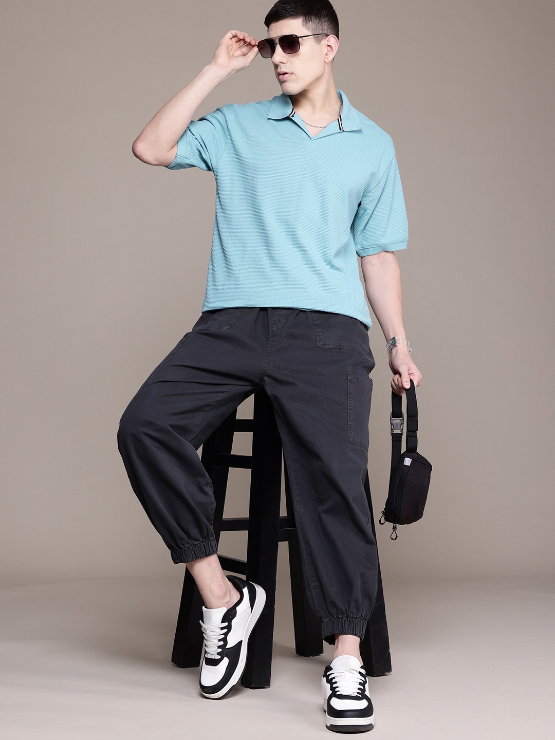 

The Roadster Lifestyle Co. Relaxed Fit Polo Collar Textured T-shirt, Blue