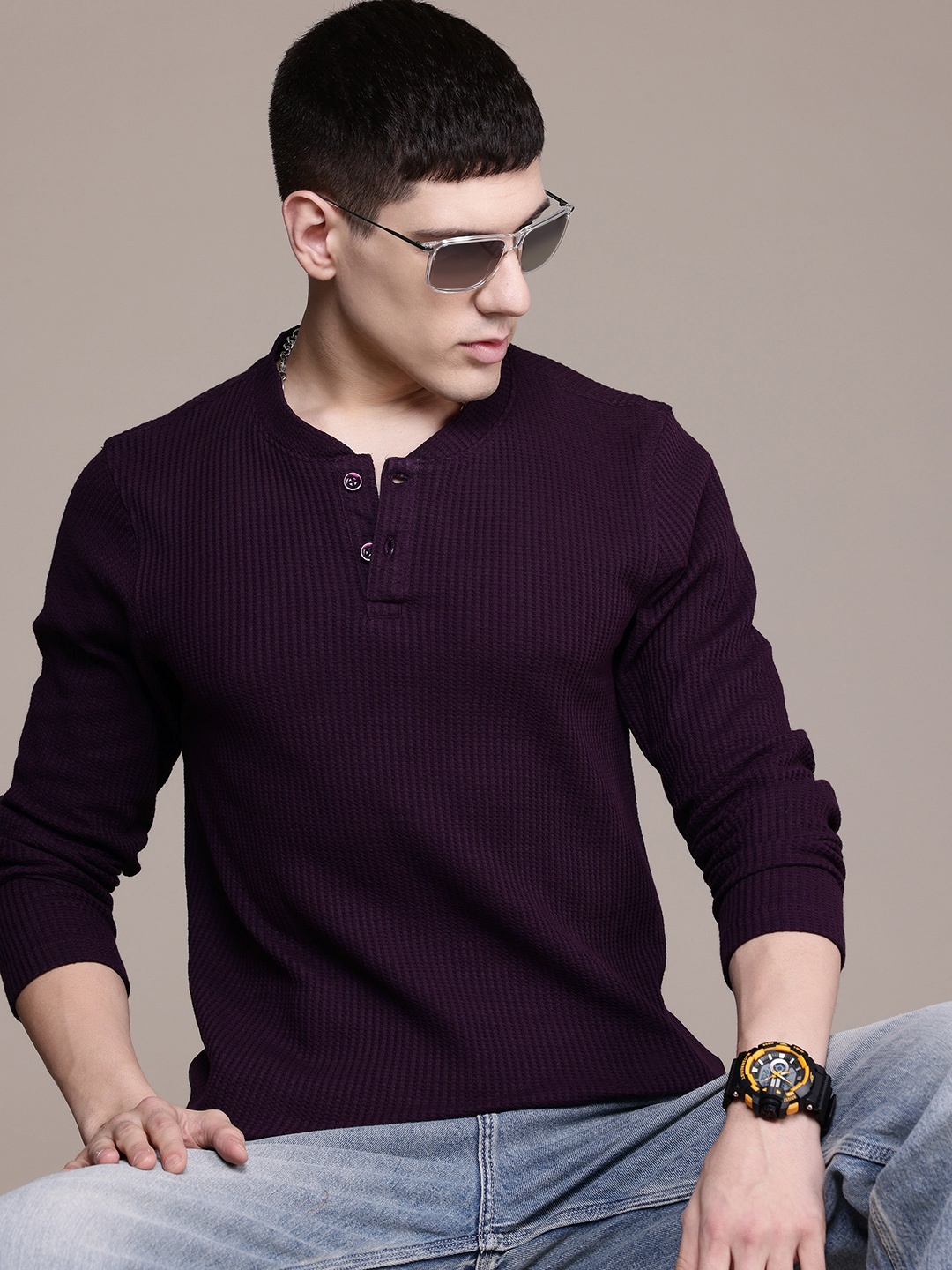 

The Roadster Lifestyle Co. Henley Neck T-shirt, Burgundy