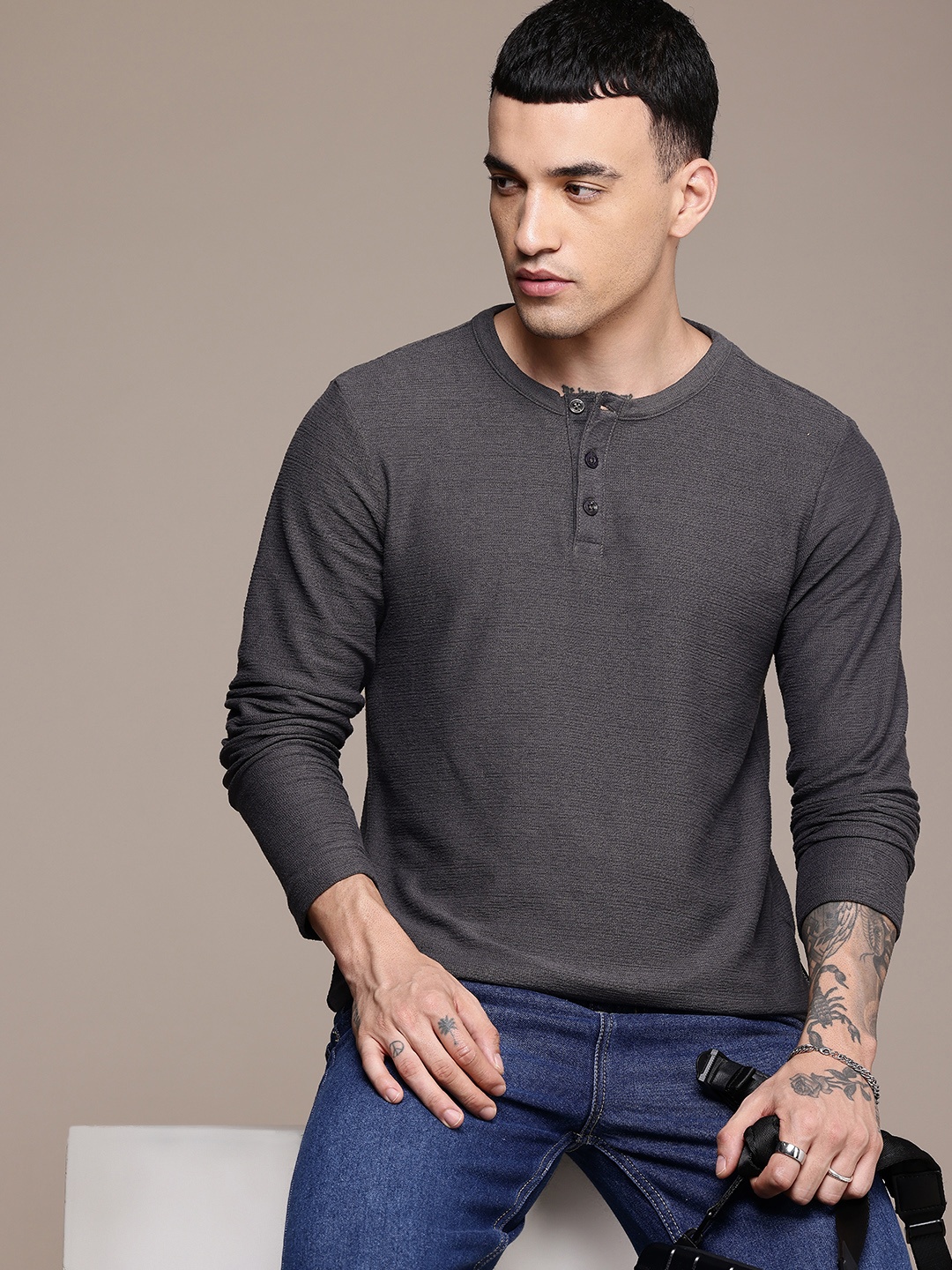 

The Roadster Life Co. Henley Neck T-shirt, Charcoal