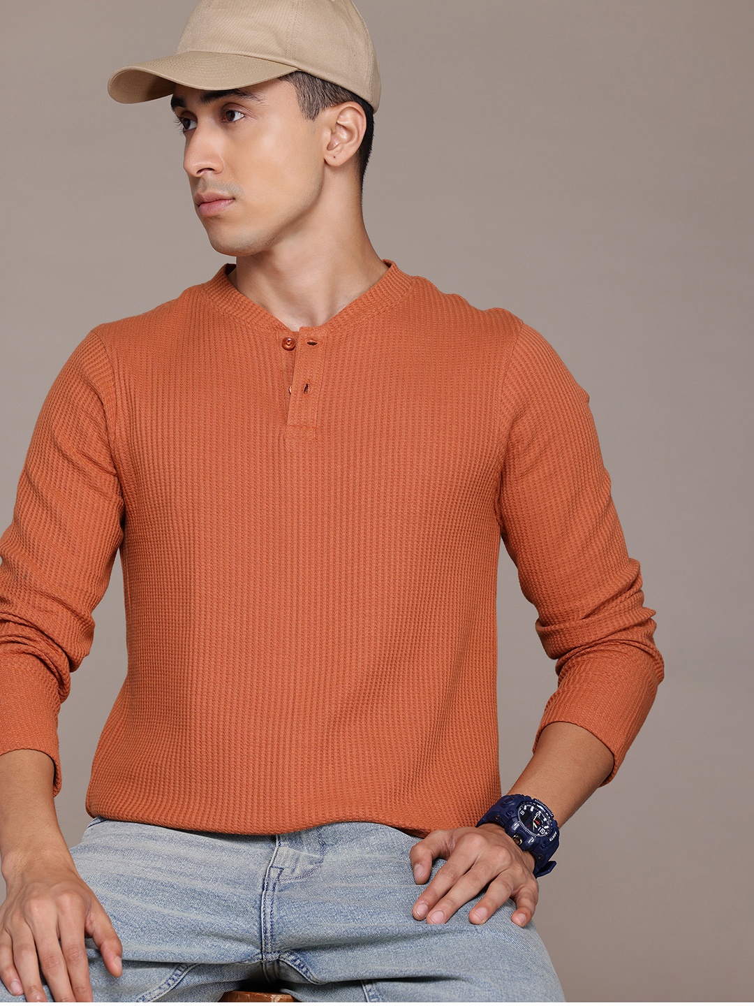 The Roadster Lifestyle Co. Henley Neck T-shirt, Rust