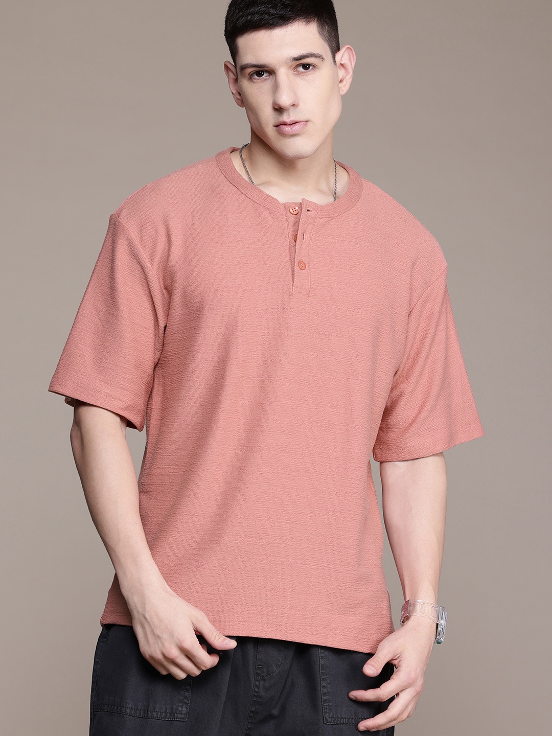 

The Roadster Lifestyle Co. Relaxed Fit Textured T-shirt, Rust