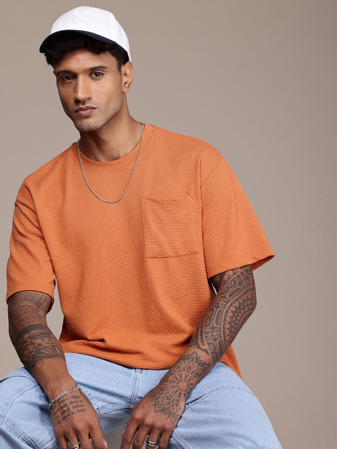 

The Roadster Life Co. Textured Relaxed Fit T-shirt, Orange