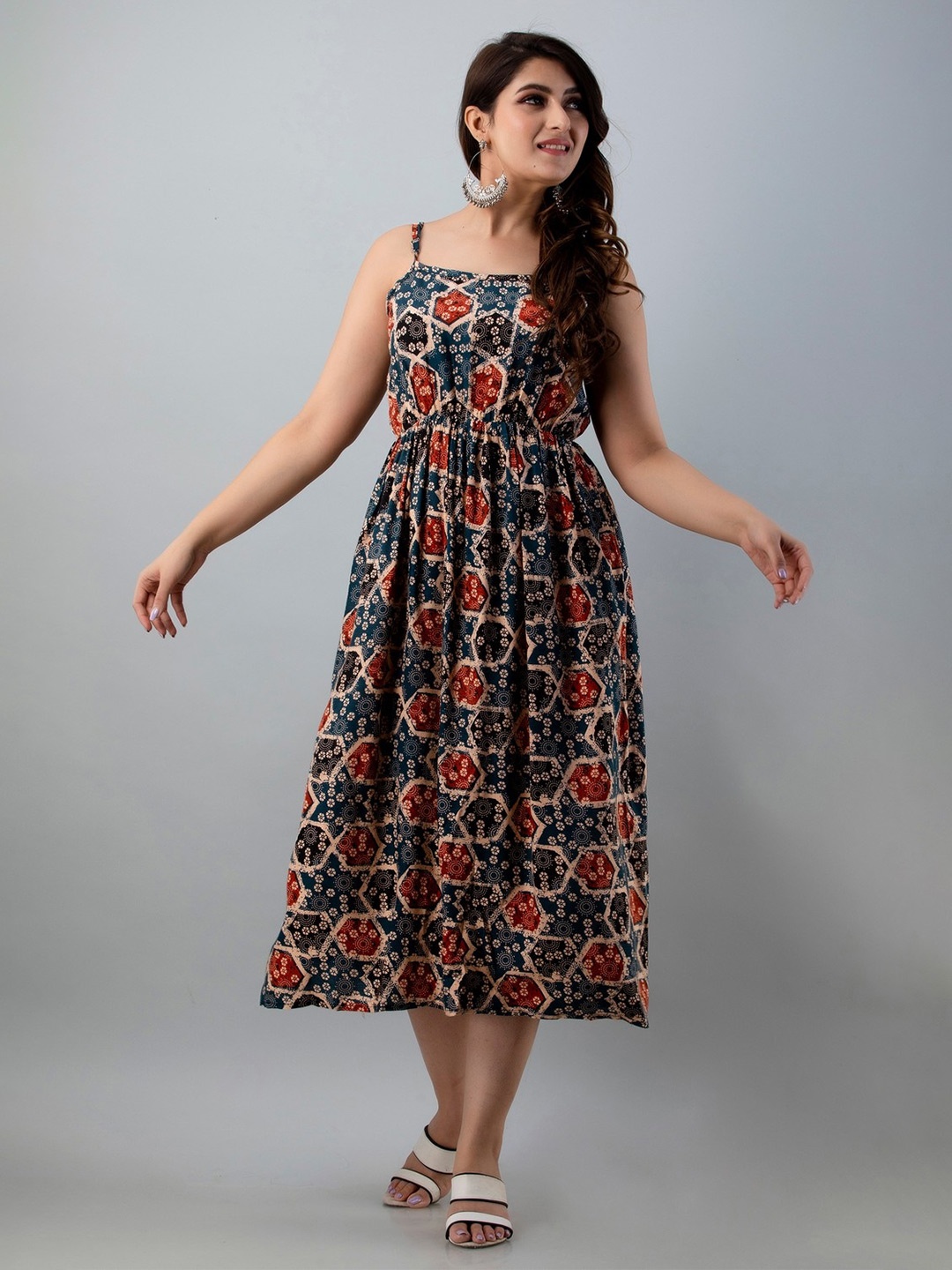 

TRENDSWILL Floral Print Fit & Flare Midi Dress, Black