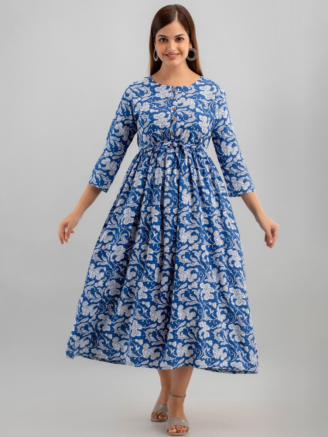 

TRENDSWILL Floral Print Fit & Flare Midi Dress, Blue