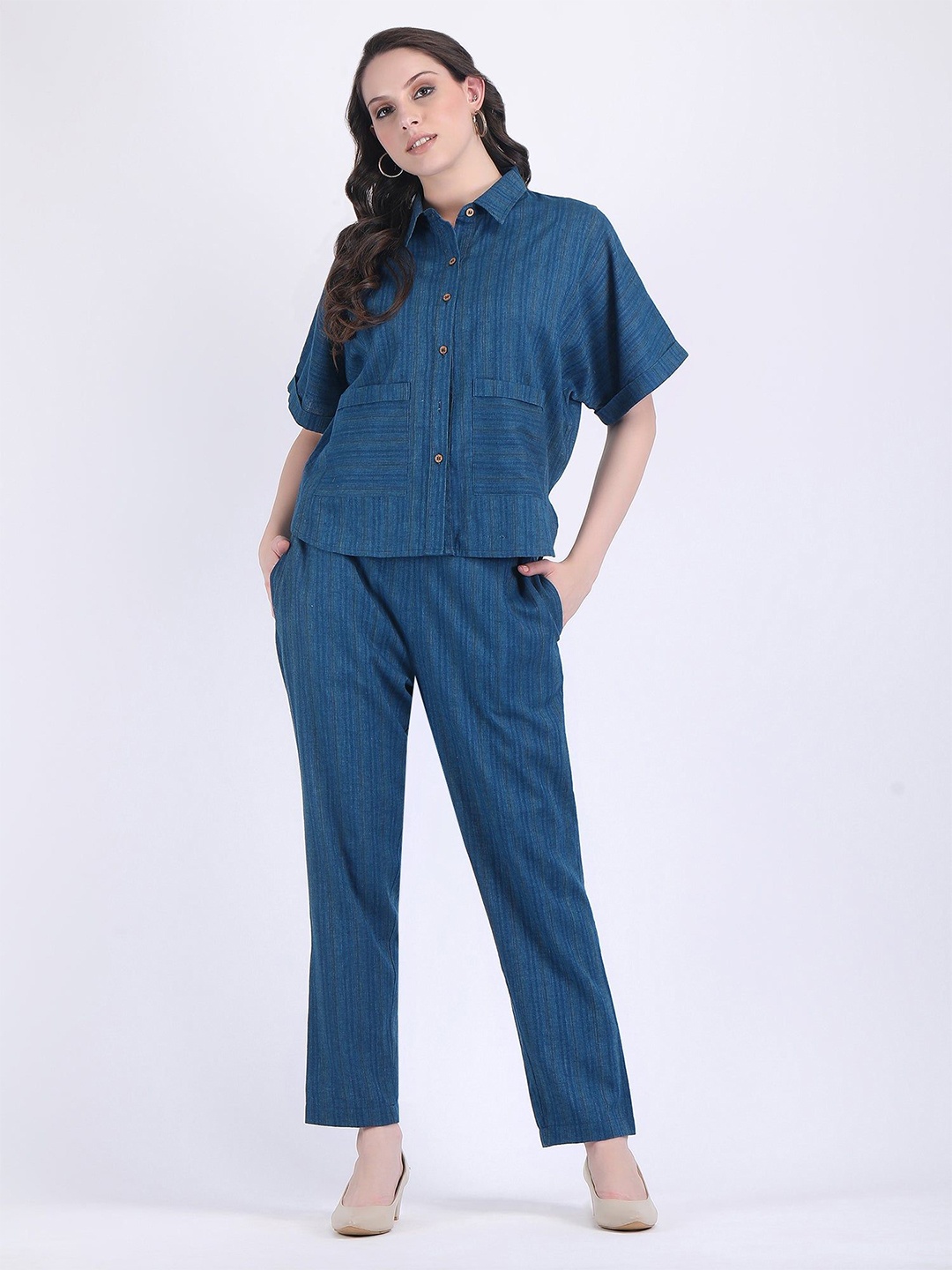 

HUE & HIDE Striped Shirt With Trousers, Blue
