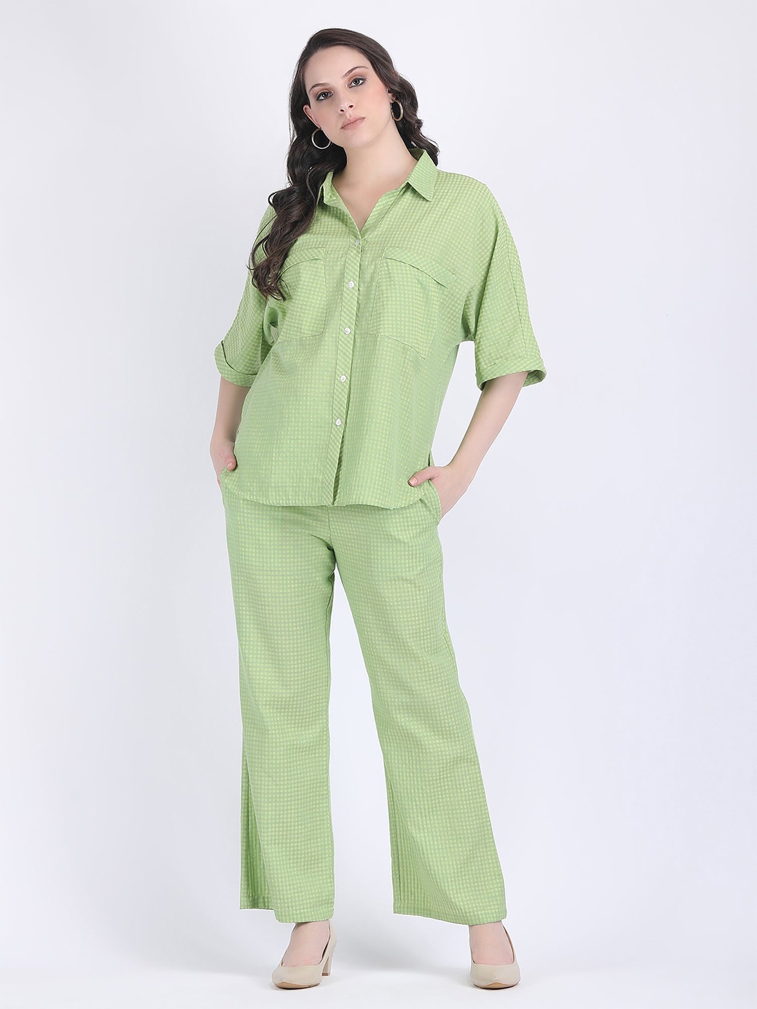 

HUE & HIDE Checked Shirt & Trousers, Green