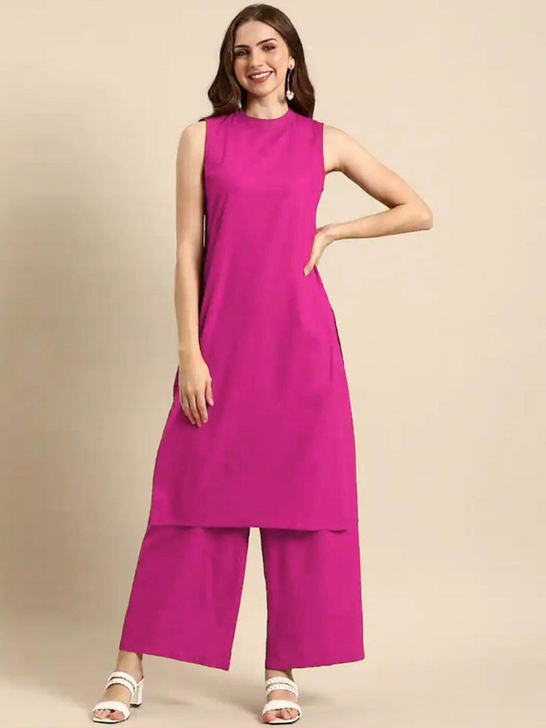 

CHANDERKASH Round Neck Regular Kurta with Palazzos, Pink