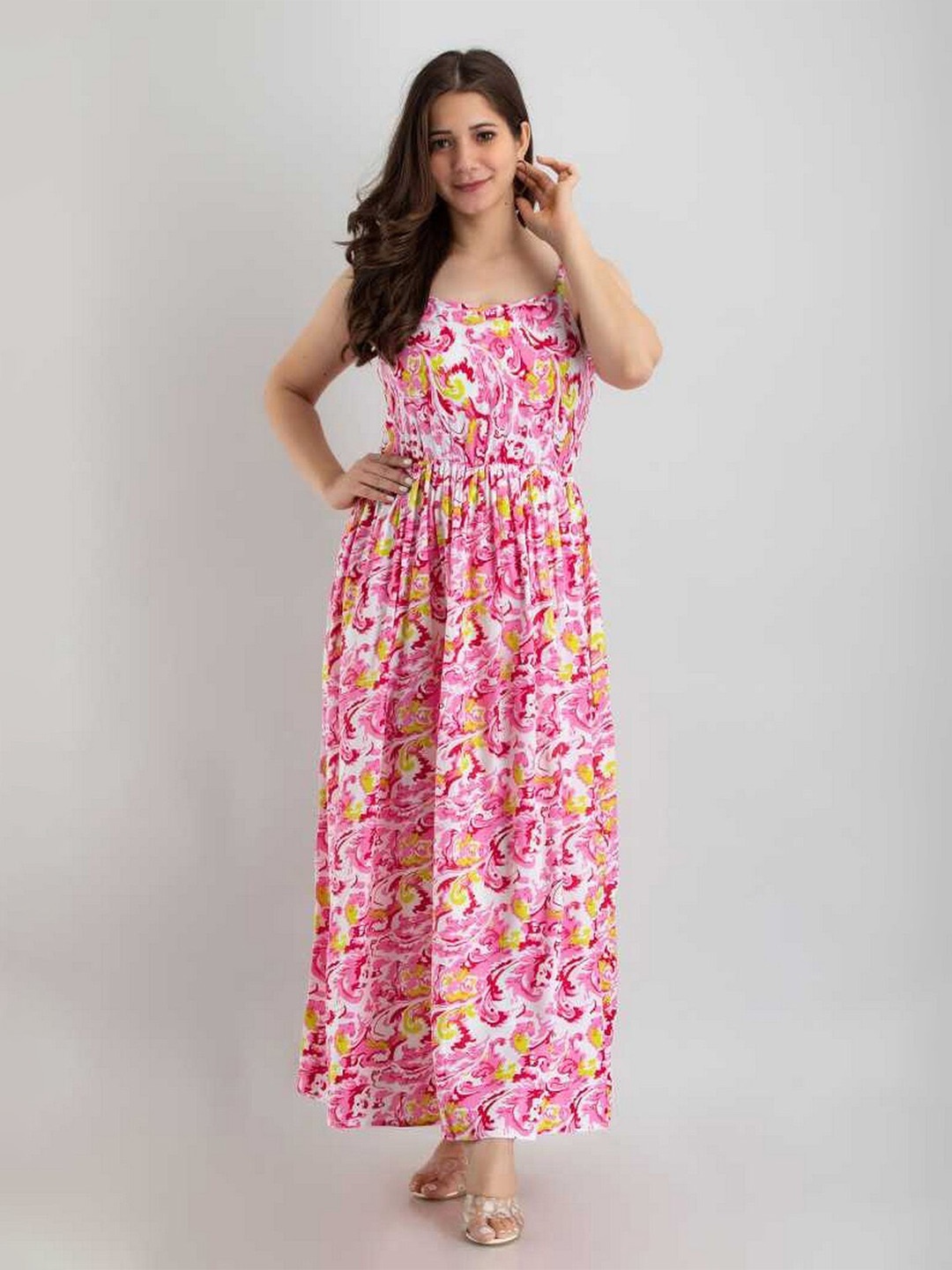 

TRENDSWILL Floral Print Shoulder Straps Cotton Maxi Dress, Pink