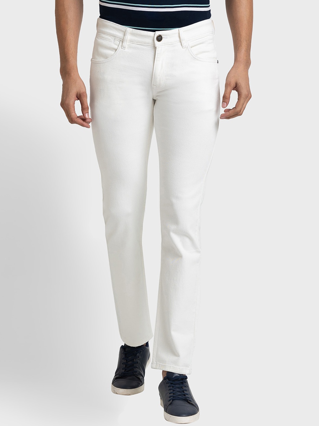 ColorPlus Men Tapered Fit Clean Look Stretchable Jeans, White