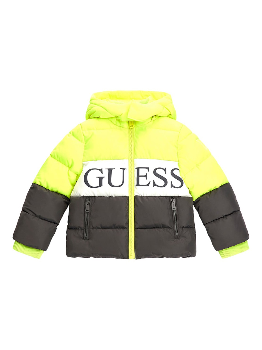 

GUESS Boys Colourblocked Hooded Puffer Jacket, Yellow