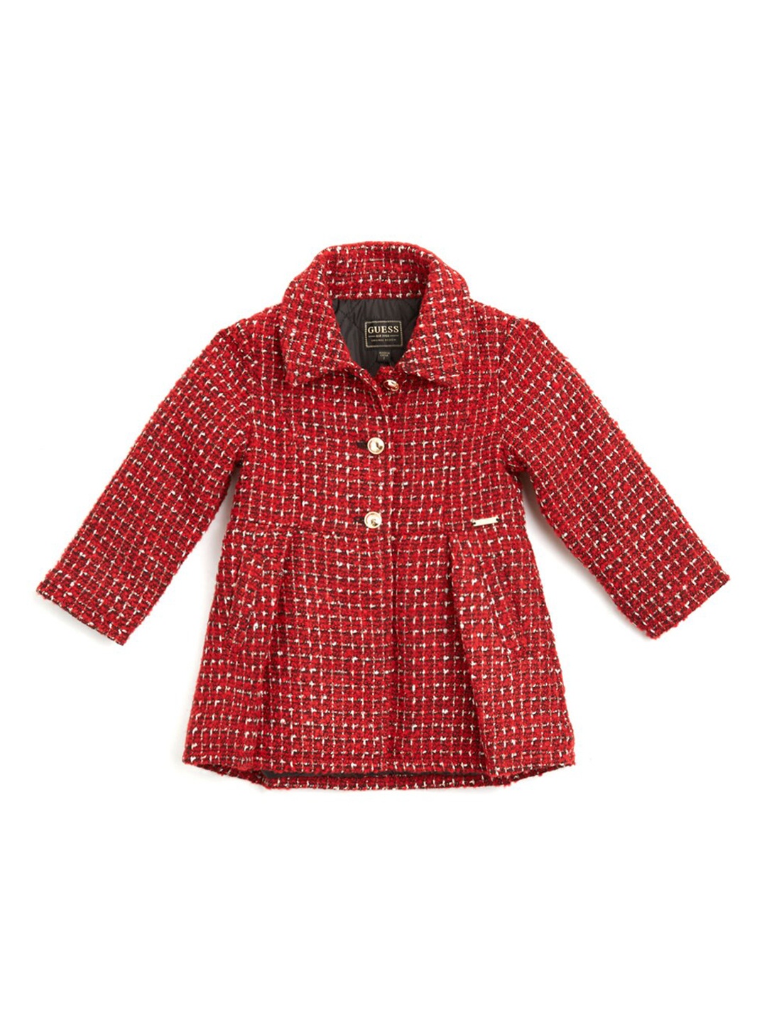 

GUESS Girls Printed Spread Collar Overcoat, Red