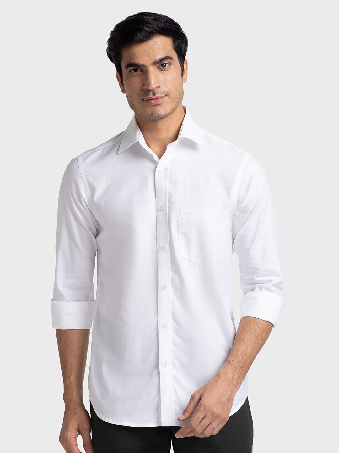 

ColorPlus Tailored Fit Spread Collar Long Sleeves Cotton Casual Shirt, White