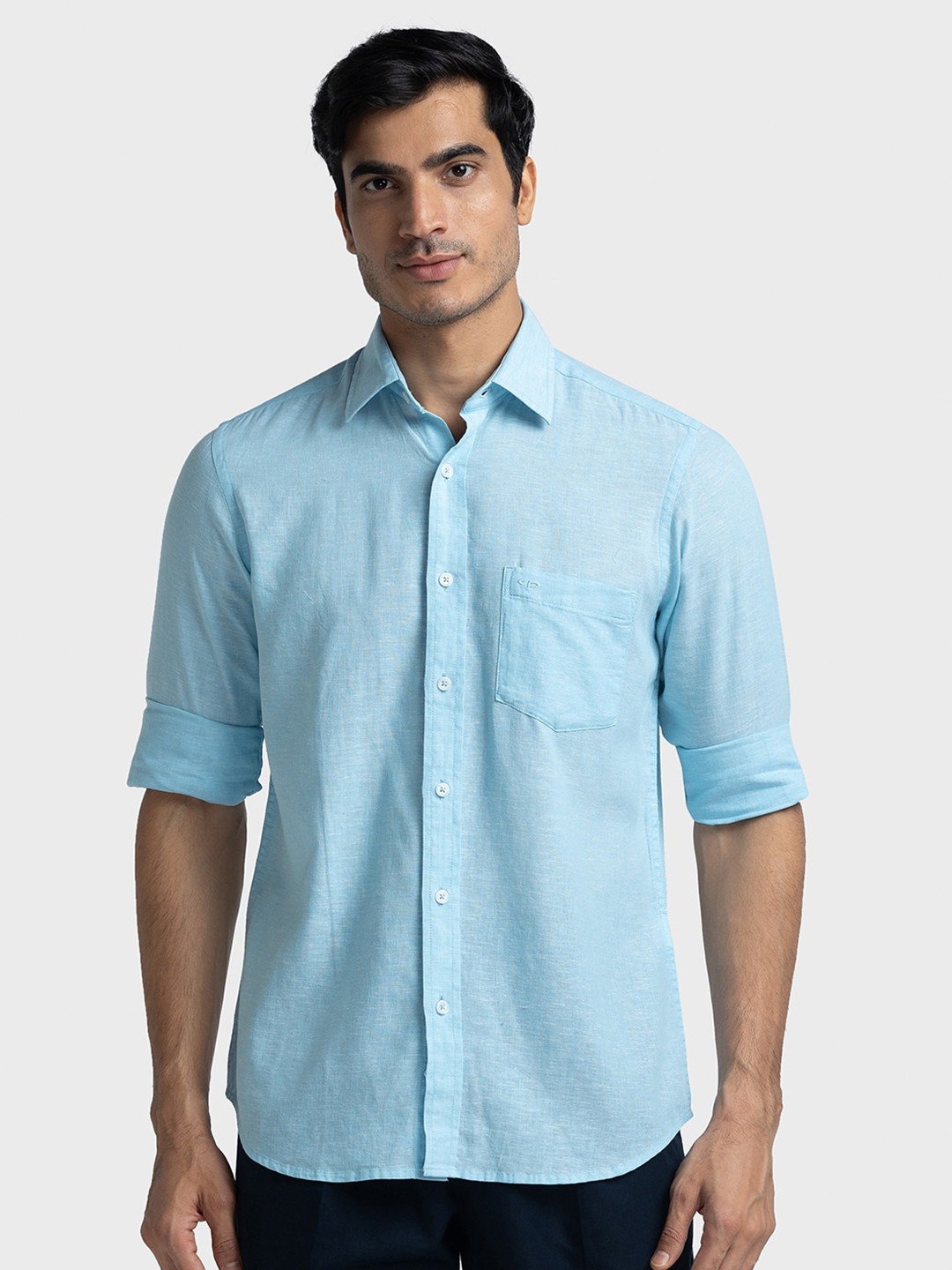 

ColorPlus Tailored Fit Linen Spread Collar Casual Shirt, Blue