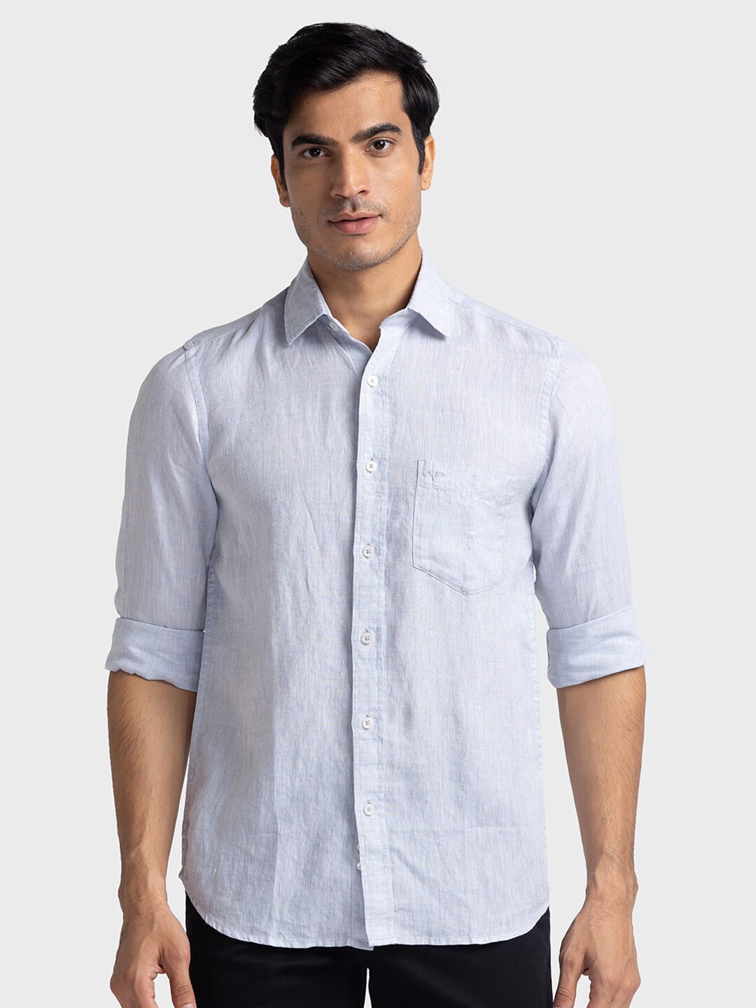 

ColorPlus Solid Tailored Fit Spread Collor Linen Casual Shirt, Grey