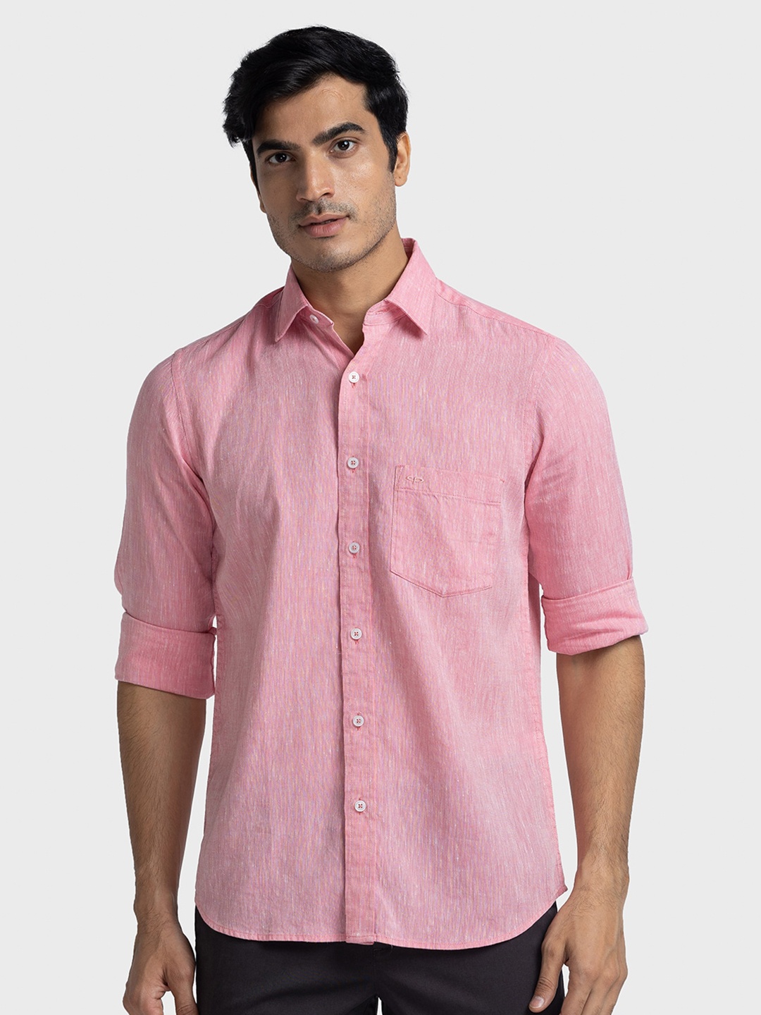 

ColorPlus Tailored Fit Linen Spread Collar Opaque Casual Shirt, Red